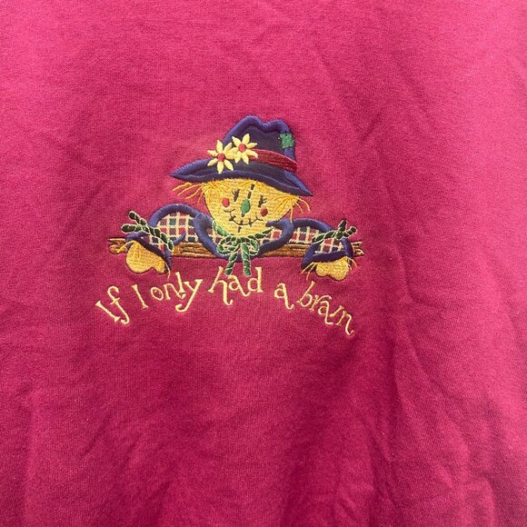 Vintage Burgundy Sweatshirt 3X Embroidered Scarecrow "If I Only Had A Brain" fal - Picture 5 of 9